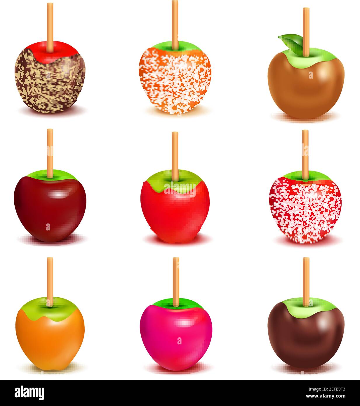 Whole candy apples covered in hard toffee caramel sugar or chocolate