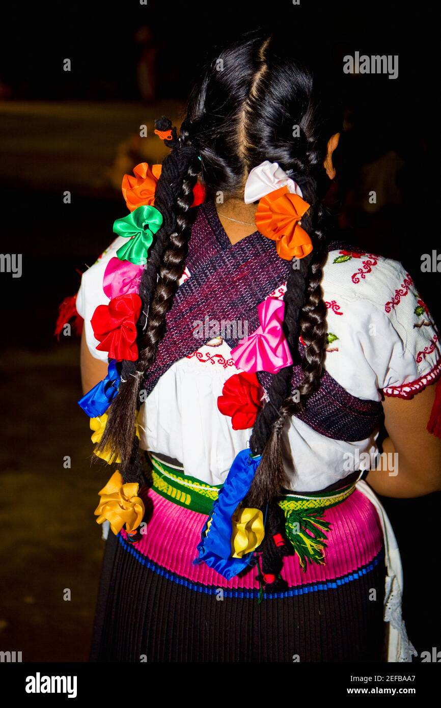 Rear view of a woman in traditional clothing, Janitzio Island, Morelia