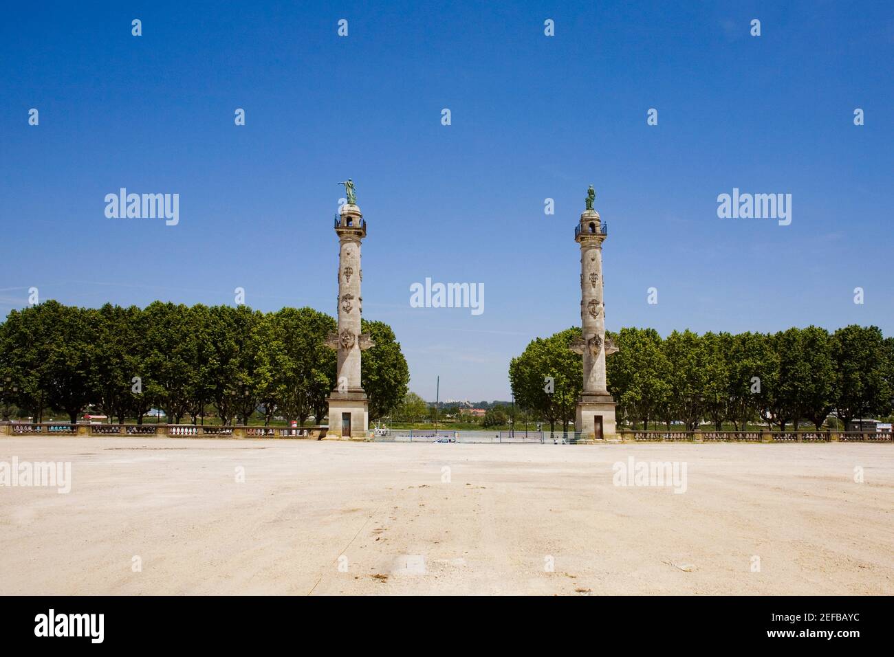 Columns at the entrance of a park, Rostrale Columns, Place des Quinconces, Bordeaux, France Stock Photo