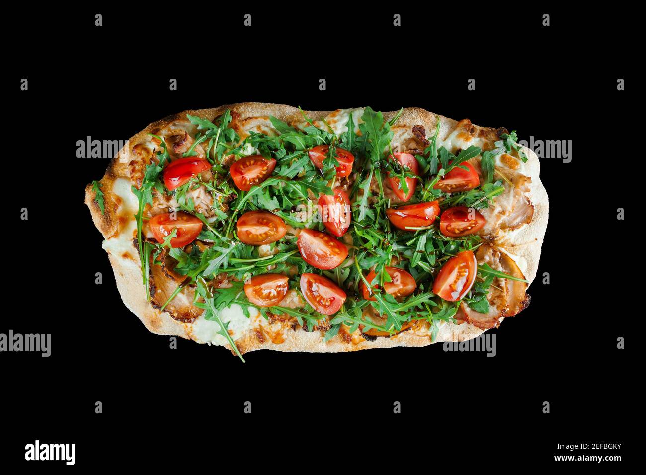https://c8.alamy.com/comp/2EFBGKY/pinsa-romana-gourmet-italian-cuisine-on-black-background-scrocchiarella-traditional-dish-food-delivery-from-pizzeria-pinsa-with-meat-arugula-toma-2EFBGKY.jpg