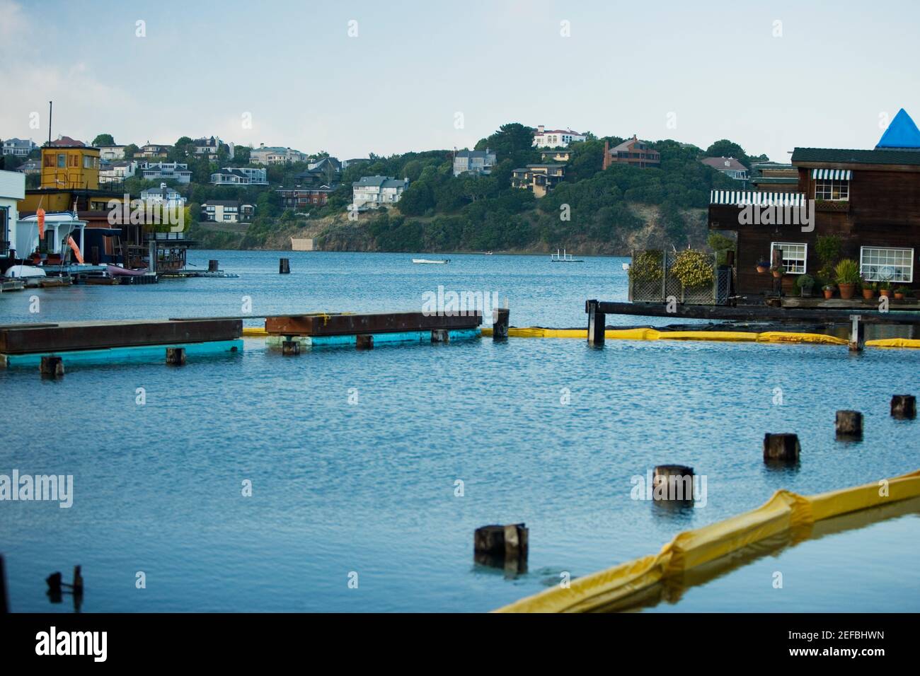 Side profile of boathouses in Sausalito, Sausalito, California, USA