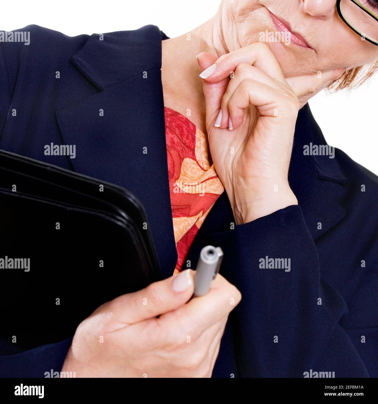Woman pen eyeglasses thinking hi-res stock photography and images - Alamy