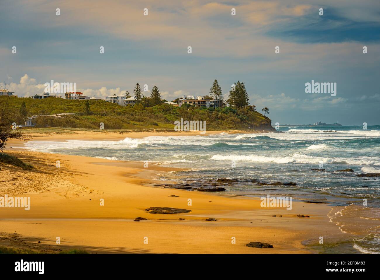 Beautiful beach shoreline at Kings Beach in Queensland, Australia Stock