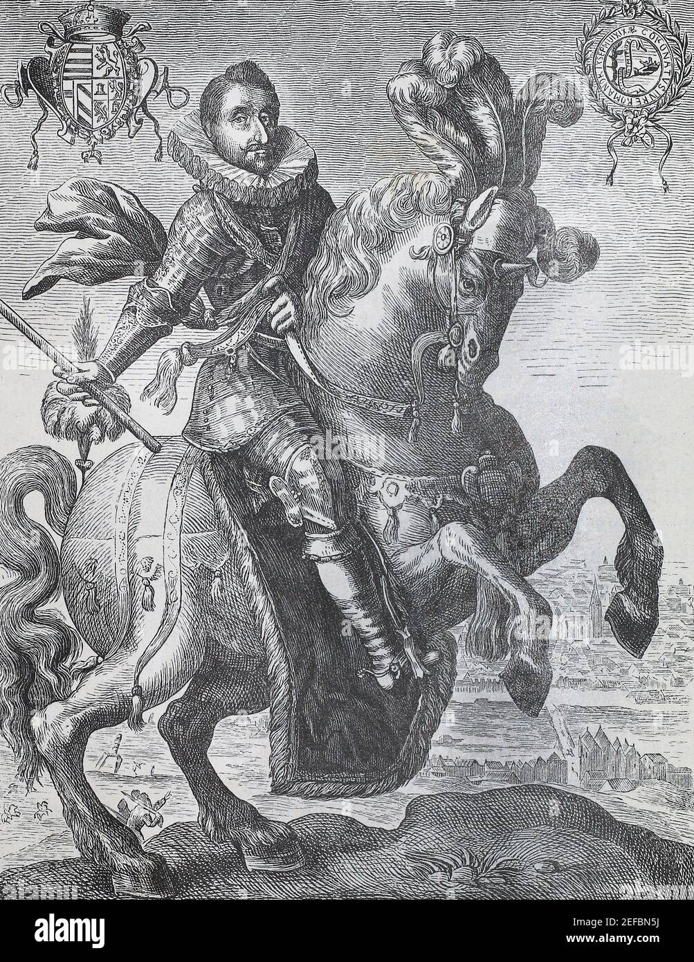 Emperor Ferdinand II. Engraving of 1619. Stock Photo