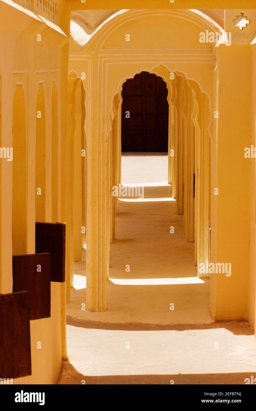 Arched corridors in a palace, City Palace Complex, City Palace, Jaipur, Rajasthan, India Stock Photo