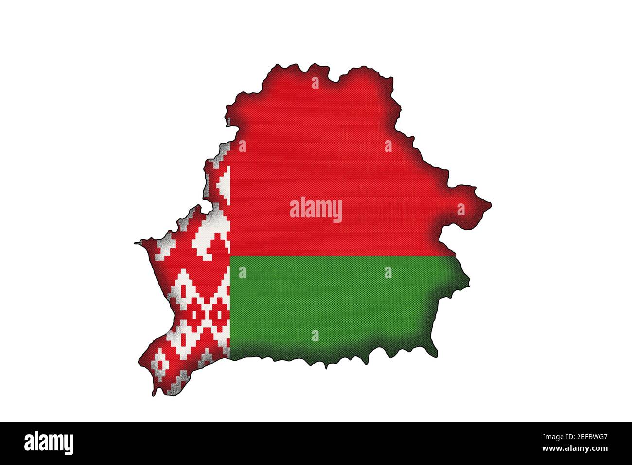 Belarus border silhouette with national flag isolated on white background with copy space. Contour of world european country on geography map. Belarus Stock Photo