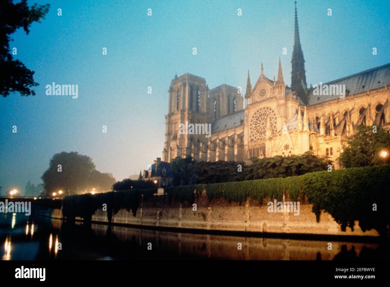 Side view of Notredame Cathedral near a river, Paris, France Stock Photo