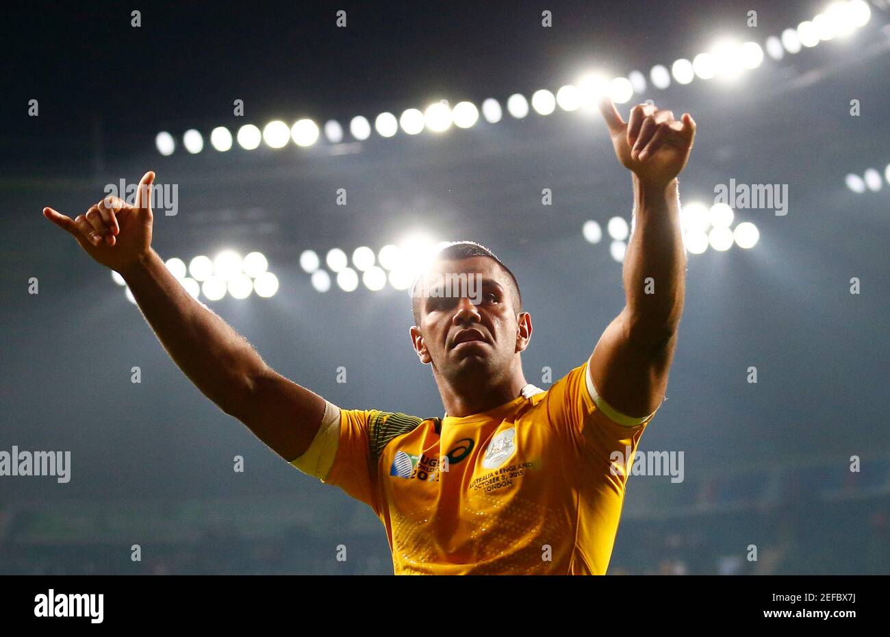 Rugby Union - England v Australia - IRB Rugby World Cup 2015 Pool A - Twickenham Stadium, London, England - 3/10/15  Australia's Kurtley Beale celebrates at the end of the game  Reuters / Andrew Winning  Livepic Stock Photo