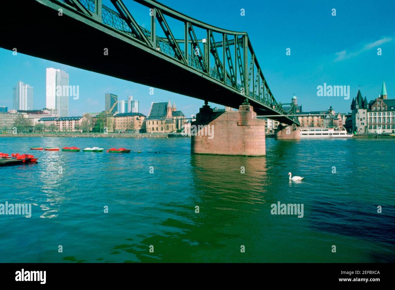 Cantilever bridge across a river, Main River, Frankfurt, Germany Stock