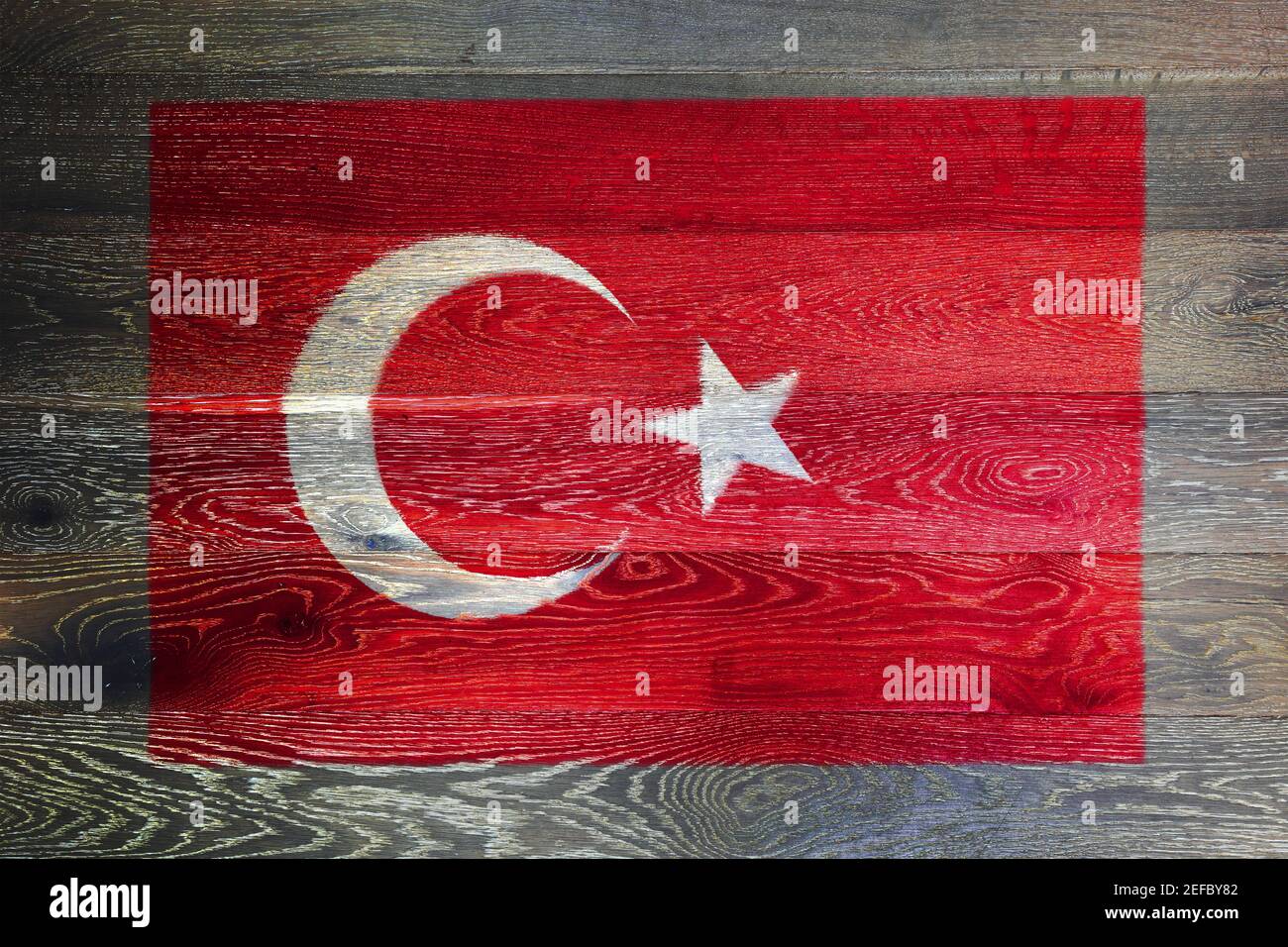 Turkey flag on rustic old wood surface background Stock Photo