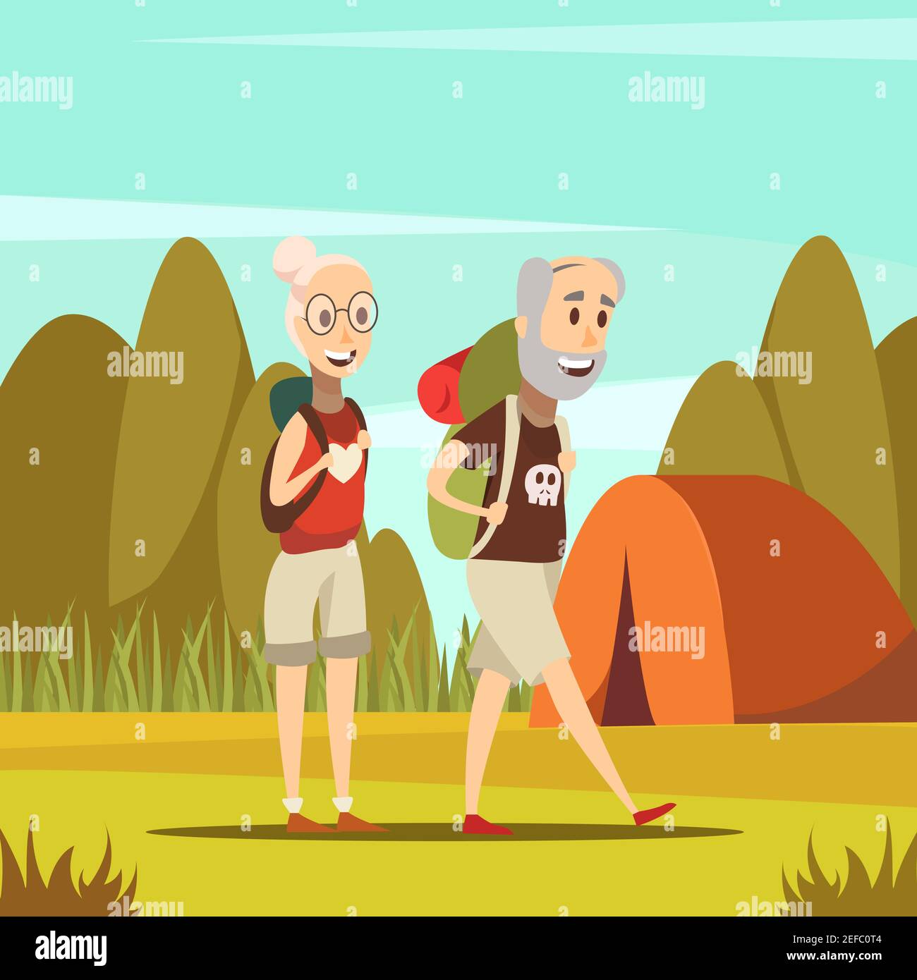 Elderly people background with tent and nature symbols cartoon vector  illustration Stock Vector Image \u0026 Art - Alamy, image size:1300x1390