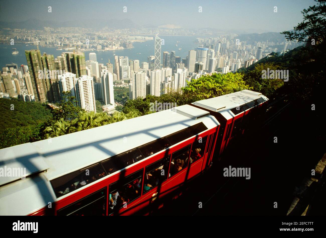 High angle view of a cable car, Victoria Peak, Hong Kong, China Stock