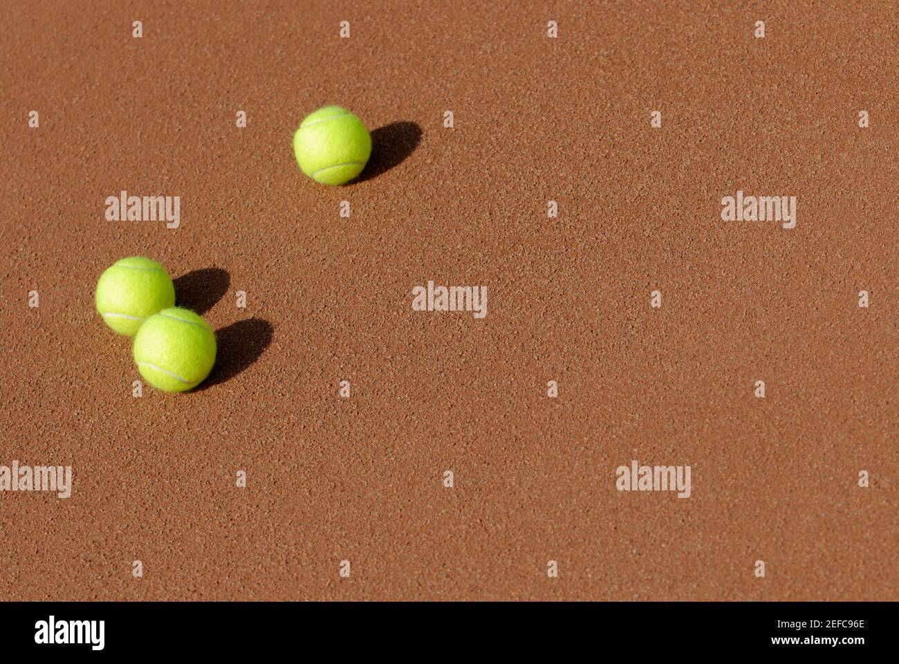 High angle view of three tennis balls Stock Photo