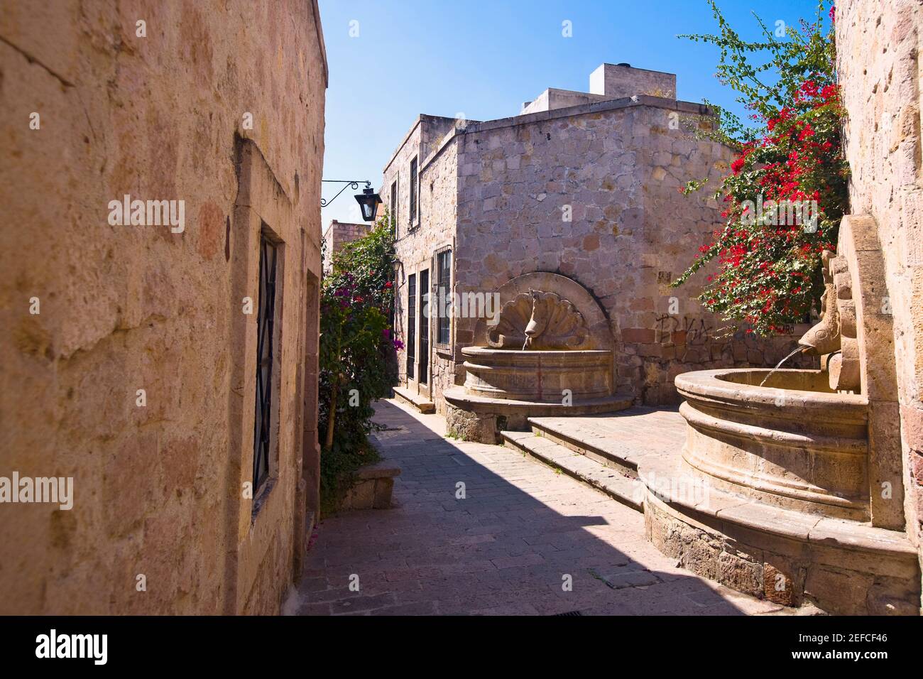 Buildings along an alley, Morelia, Michoacan State, Mexico Stock Photo