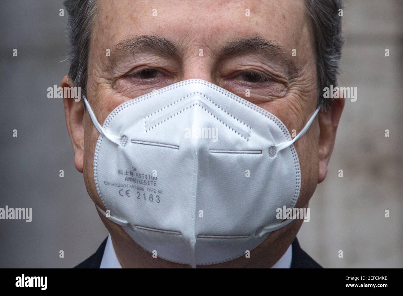Rome, Italy. 17th Feb, 2021. The Italian Prime Minister and former President of the European Central Bank, BCE, Professor Mario Draghi, arrives at the Senate of the Italian Republic asking the Senators the vote of confidence (Voto di fiducia) for the new Italian Government. Credit: LSF Photo/Alamy Live News Stock Photo
