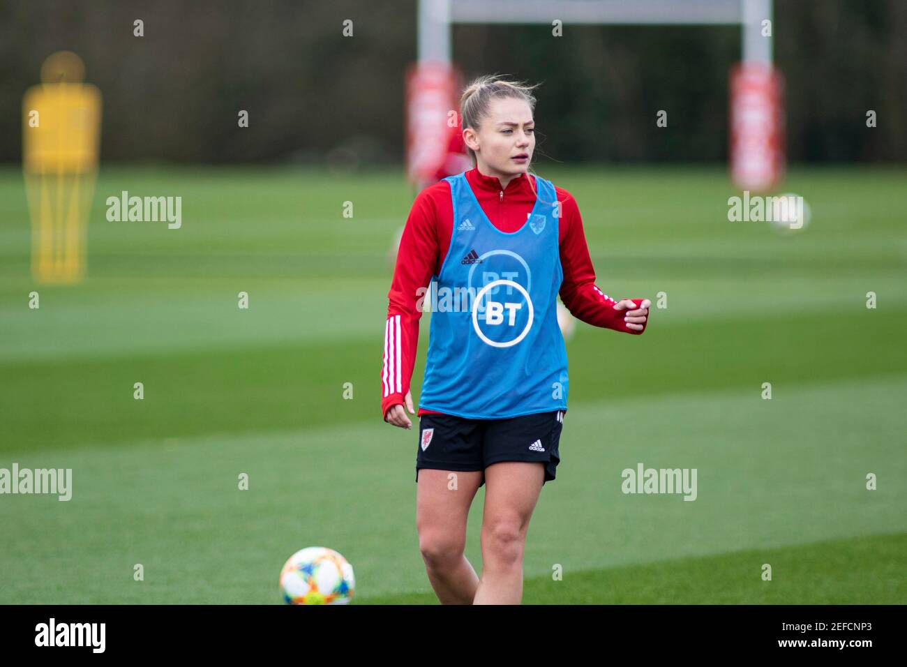 Cardiff, UK. 17th Feb, 2021. Charlie Estcourt of Wales women in training. Wales Women national football team training camp at the Vale Resort, Hensol, near Cardiff on Wednesday 17th February 2021. Editorial use only, pic by Lewis Mitchell/Andrew Orchard sports photography/Alamy Live news Credit: Andrew Orchard sports photography/Alamy Live News Stock Photo