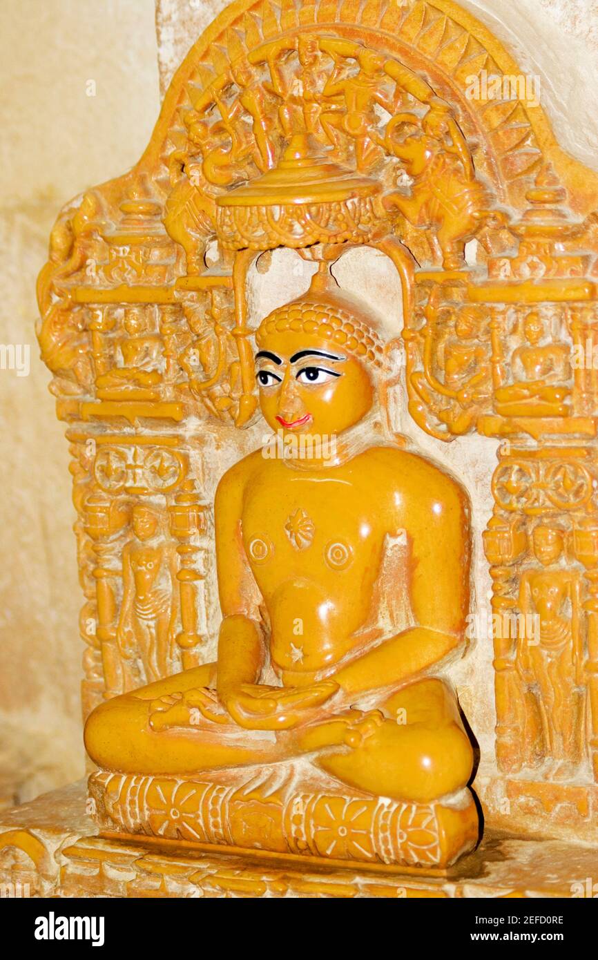Statue of a religious figure in a temple, Jaisalmer, Rajasthan, India