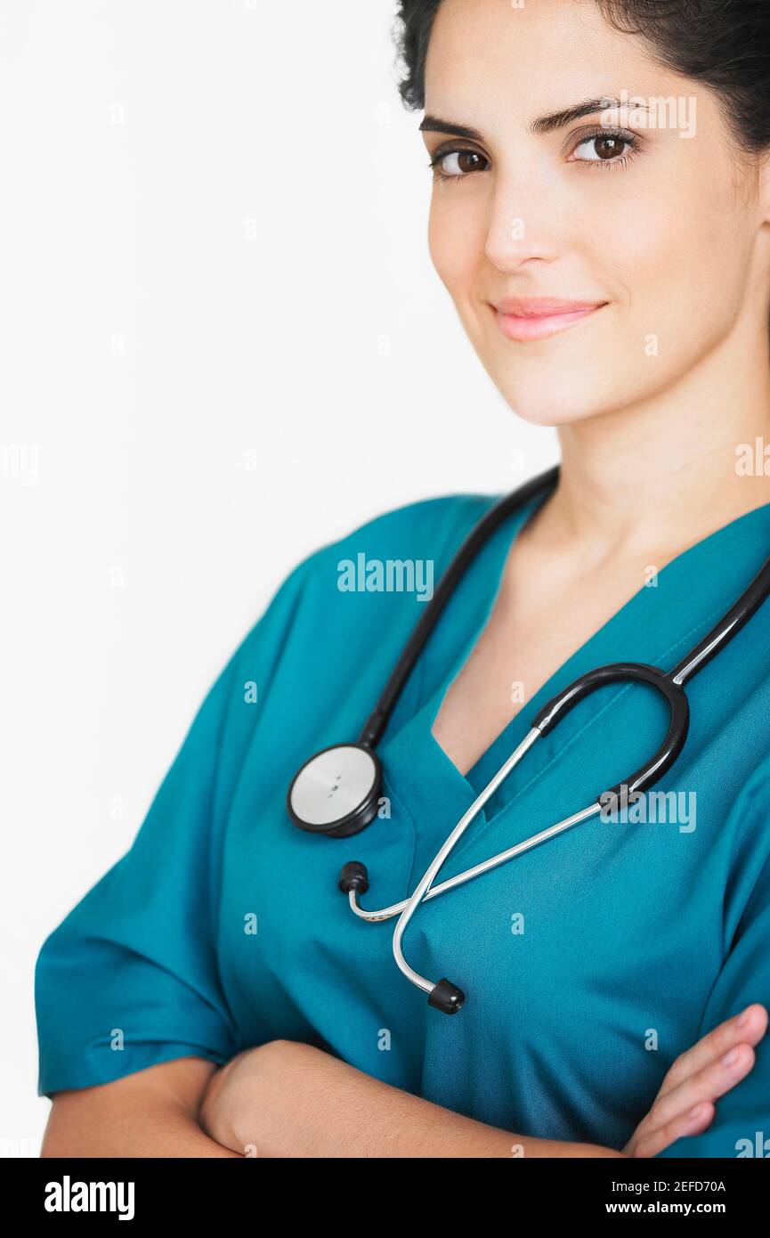 Portrait of a female doctor with a stethoscope around her neck Stock