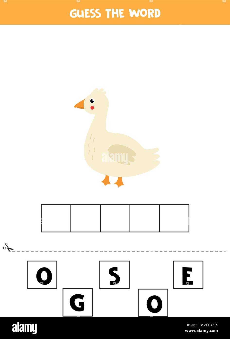 Spell the word goose. Vector illustration of cute goose. Spelling game