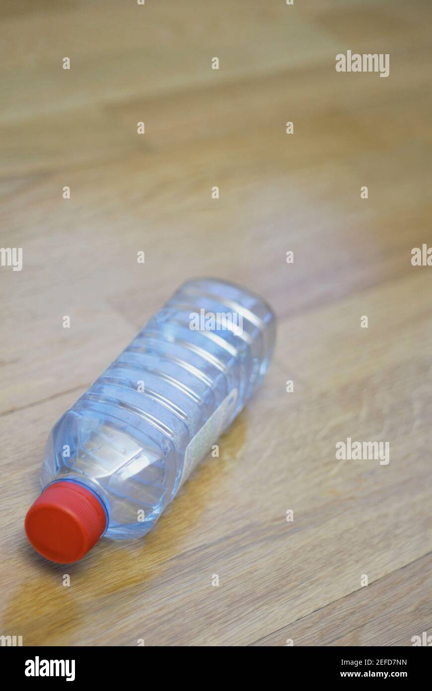 Close up of an empty water bottle on a hardwood floor Stock Photo Alamy