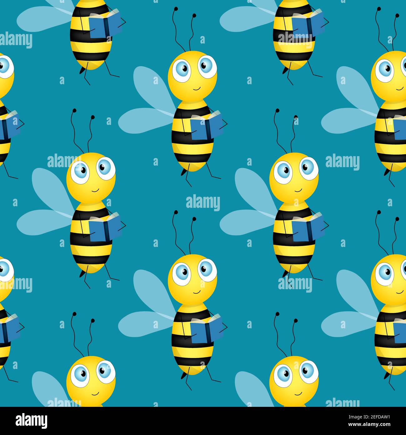 Seamless pattern with bees on blue background. Small wasp. Vector ...