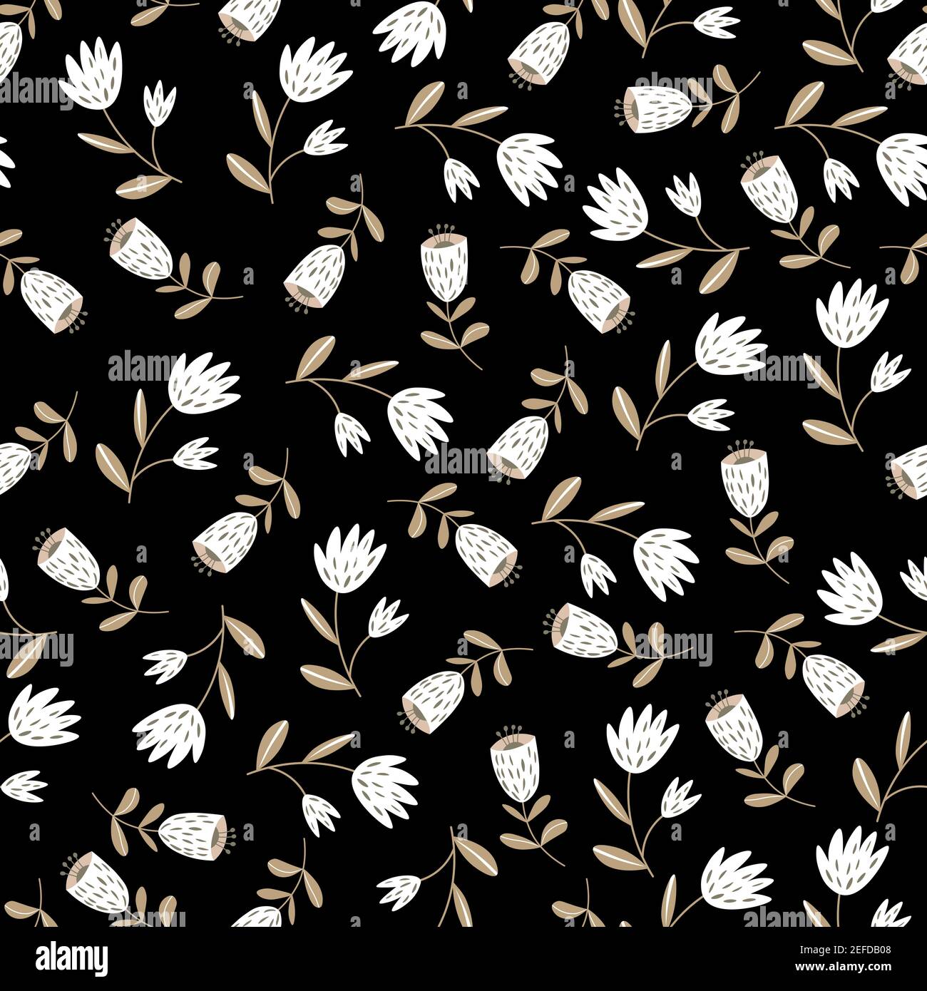 Seamless floral pattern based on traditional folk art ornaments. White ...