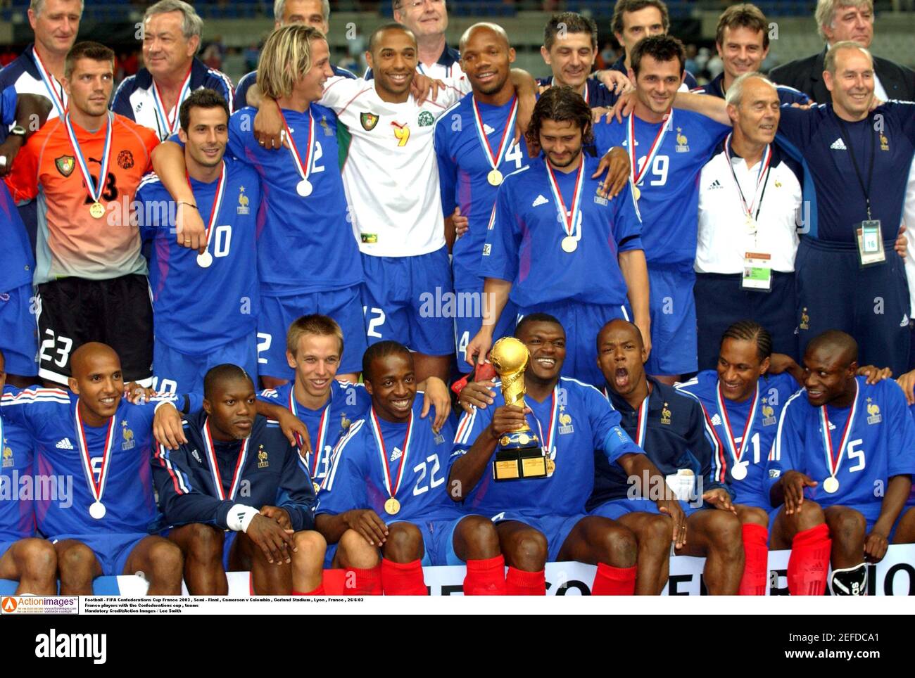 Football Fifa Confederations Cup France 03 Semi Final Cameroon V Colombia Gerland Stadium Lyon France 26 6 03 France Players With The Confederations Cup Teams Mandatory Credit Action Images Lee Smith Stock Photo Alamy