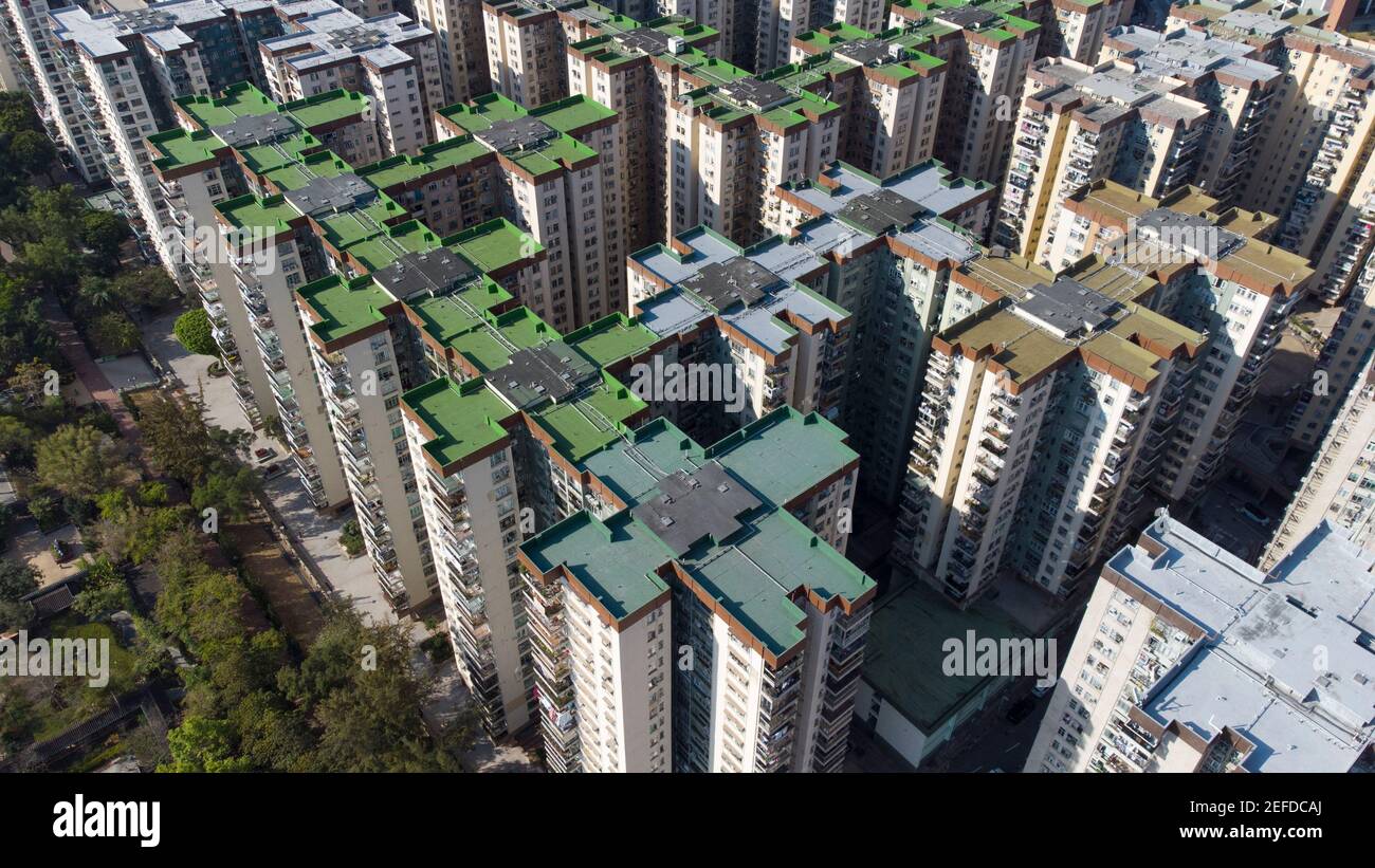 2021 Jan 04,Hong Kong.Mei Foo Sun Chuen is one of Hong Kong's long-standing private housing estates. Stock Photo