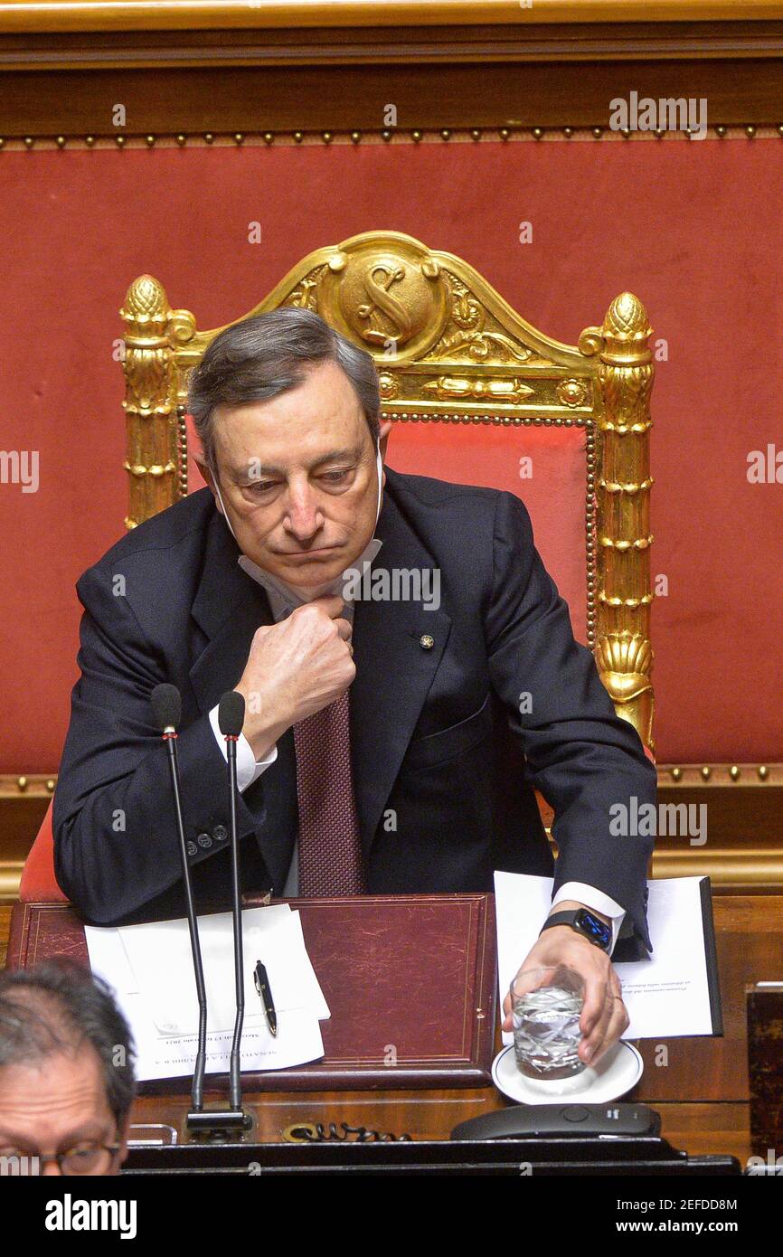Rome, Italy. 17th Feb, 2021. Senate the Draghi government asks for trust, general discussion in the photo Prime Minister Mario Draghi Editorial Usage Only Credit: Independent Photo Agency/Alamy Live News Stock Photo