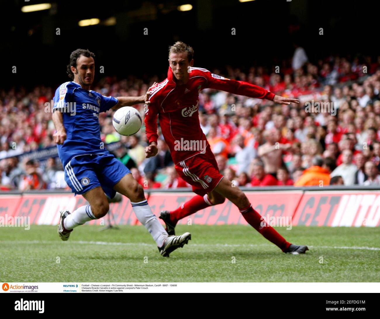 Football Chelsea V Liverpool Fa Community Shield Millennium Stadium Cardiff 06 07 13 8 06 Chelsea S Ricardo Carvalho In Action Against Liverpool S Peter Crouch Mandatory Credit Action Images Lee Mills Stock Photo Alamy
