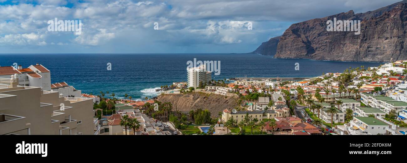 Puerto de Santiago, town view with buildings, Tenerife, Canary island, Spain, panorama Stock Photo