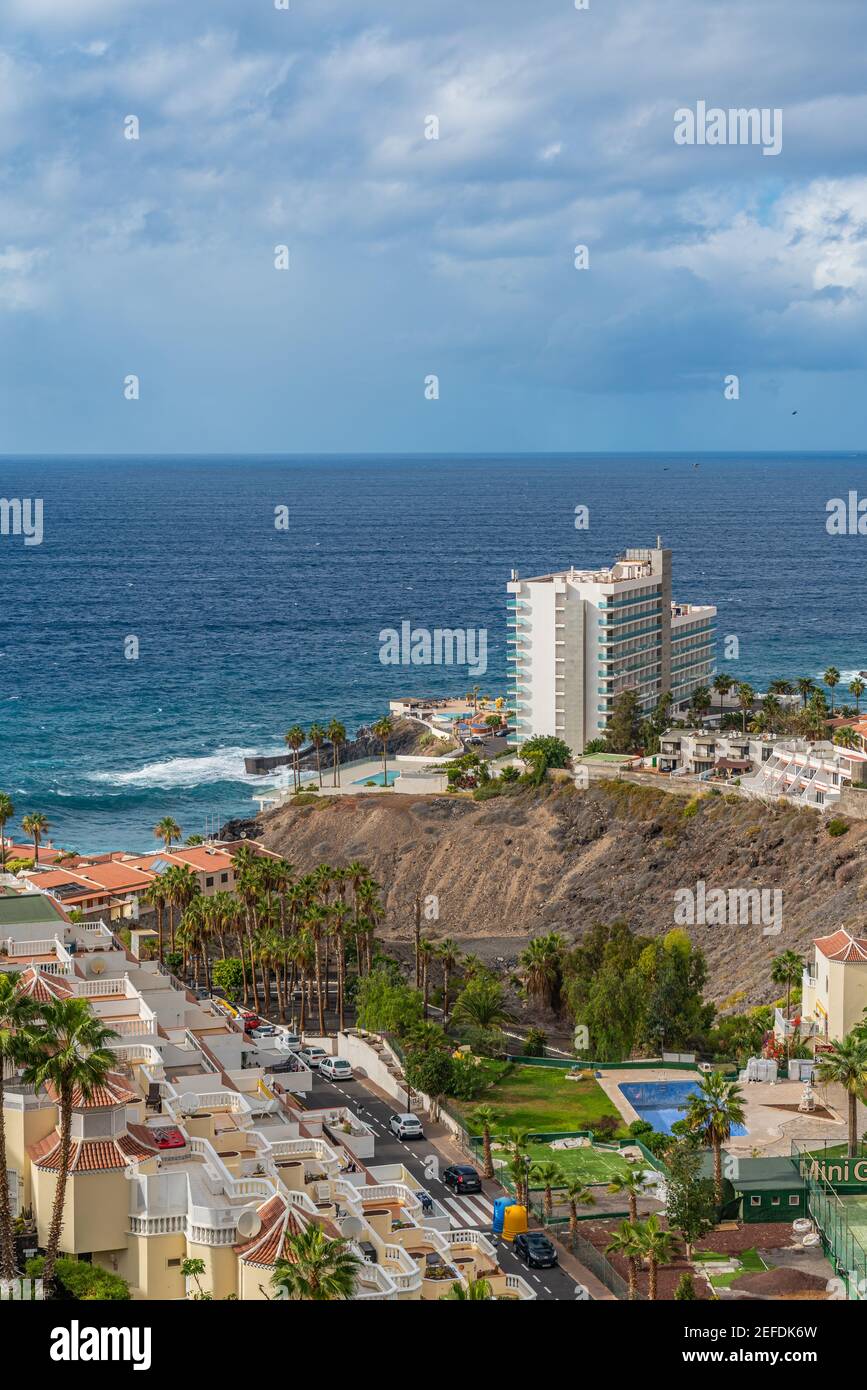Puerto de Santiago, town view with buildings, Tenerife, Canary island, Spain, vertical Stock Photo