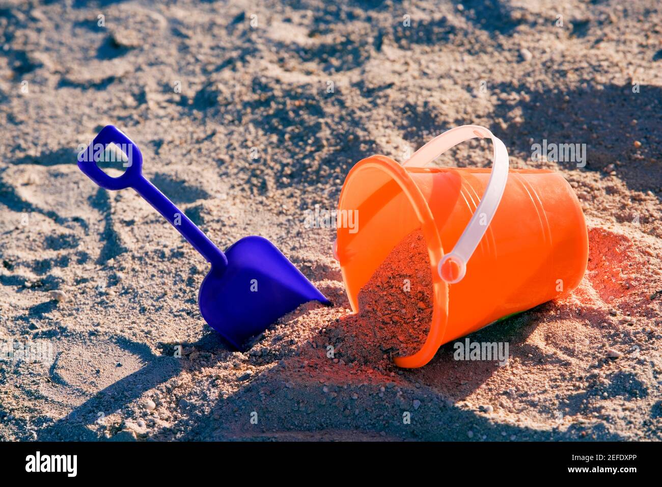 High angle view of a sand pail and a shovel on the beach, Miami, Florida, USA Stock Photo Alamy