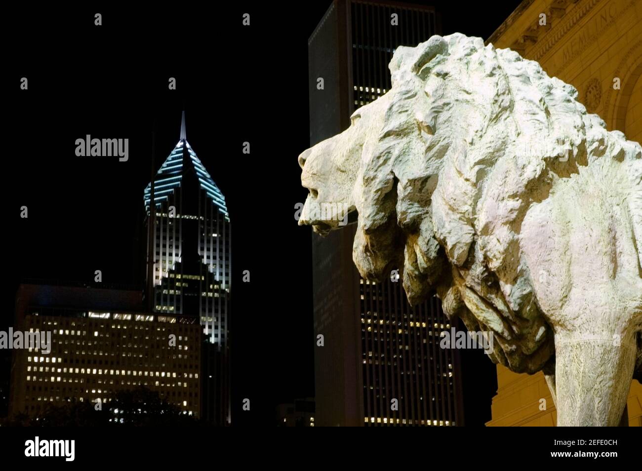 Statue of a bronze lion, Art Institute of Chicago, Chicago, Illinois