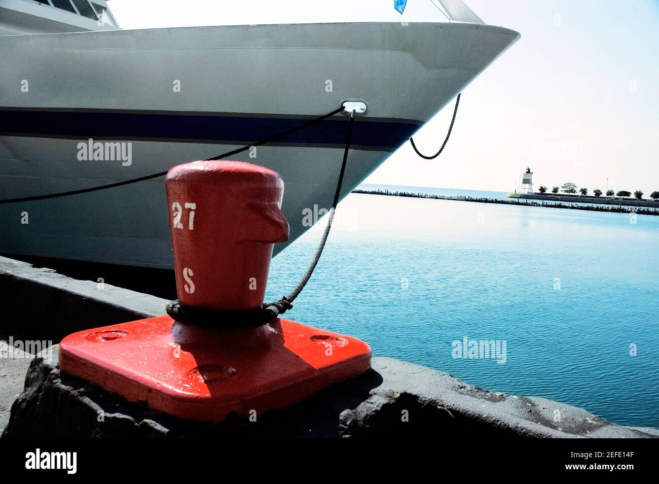 Close-up of a yacht moored at a harbor, Lake Michigan, Chicago, Illinois, USA Stock Photo