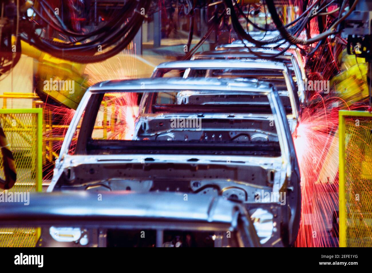Robots welding trucks in a factory, Nissan Truck Assembly Plant, Smyrna, Georgia, USA Stock Photo