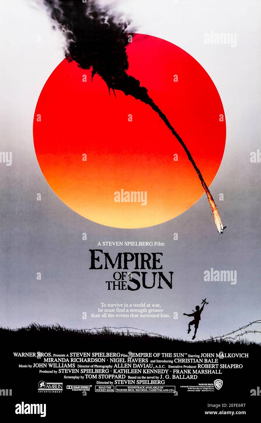 Empire of the Sun (1987) directed by Steven Spielberg and starring Christian Bale, John Malkovich and Miranda Richardson. Adaptation of J.G. Ballard's autobiographical novel about a young English boy struggles to survive under Japanese occupation during World War II. Stock Photo