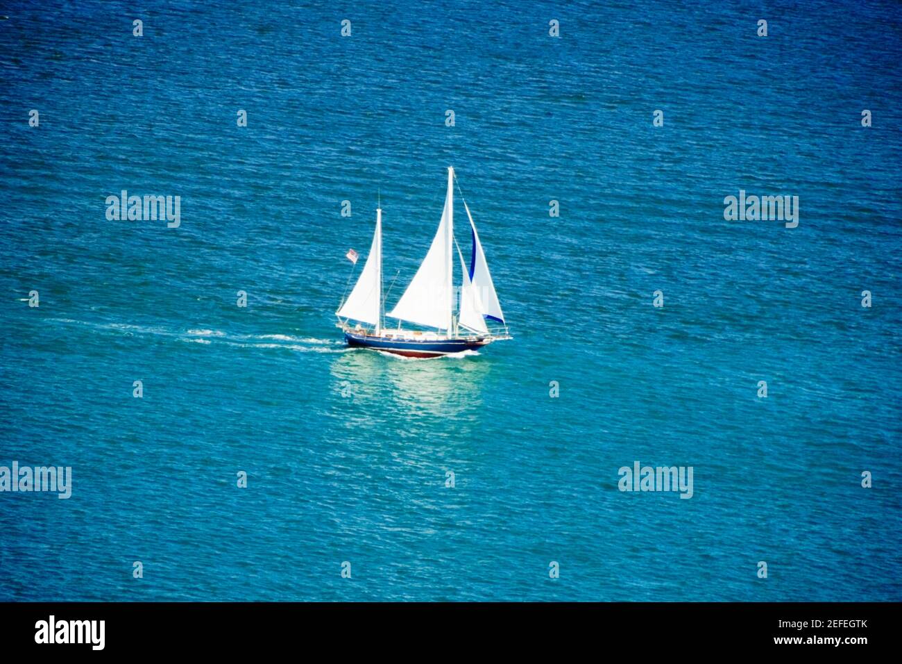 High angle view of two sailboats on the San Diego Bay, San Diego, California, USA Stock Photo