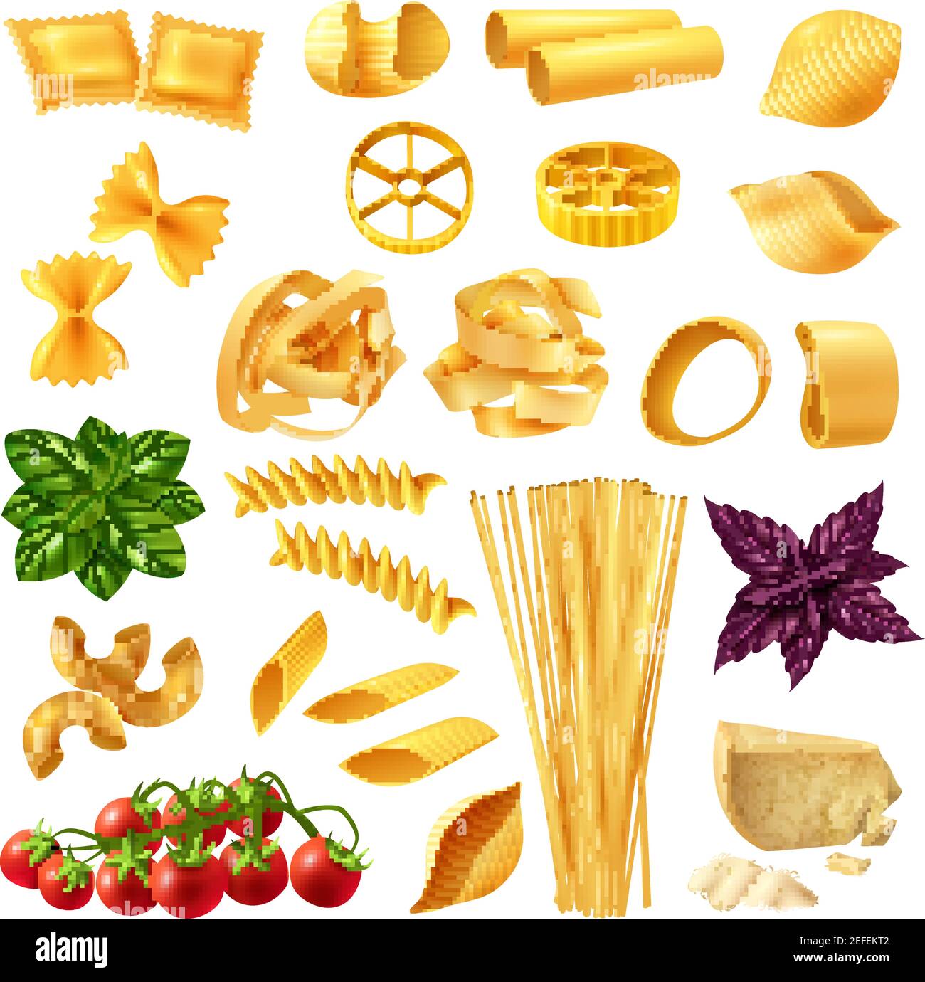 Premium Vector  Types of pasta short pasta difference illustration example  with ingredients