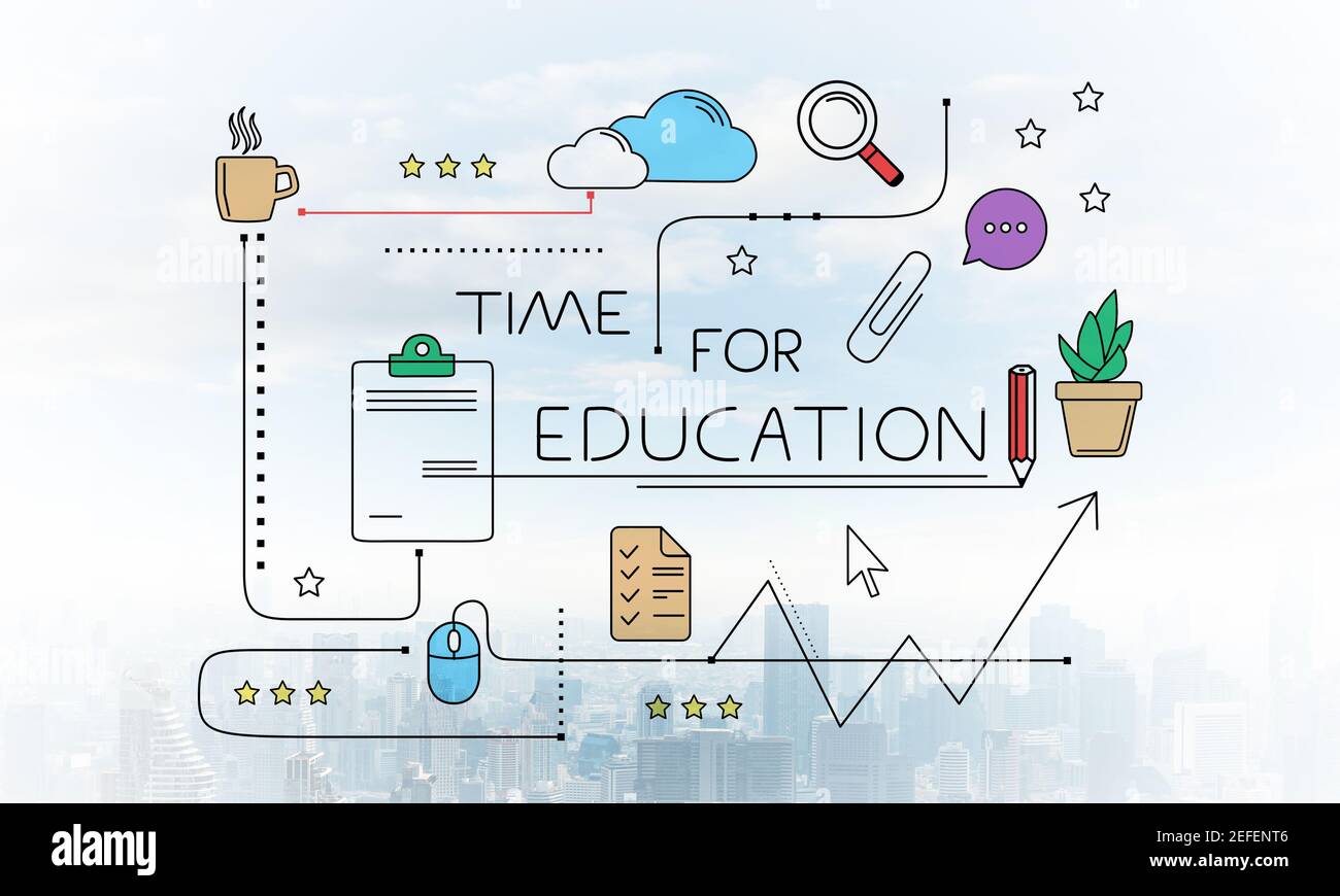 Time for education sketch with media signs Stock Photo Alamy