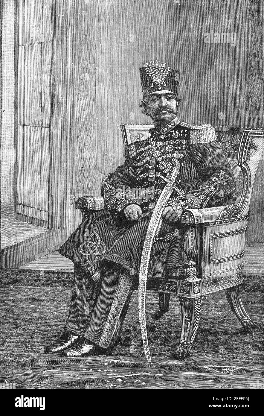 Portrait of Naser al-Din Shah Qajar, Shah of Persia from 1848 to 1896 Stock Photo