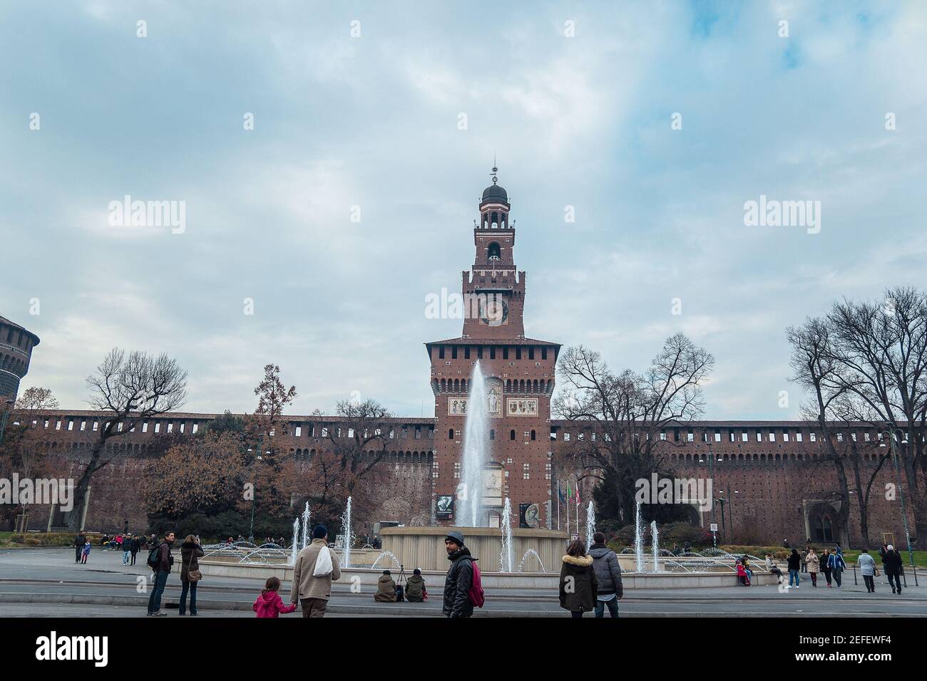 fountain in front of Sforza Castle in Milan, Lombardy Stock Photo