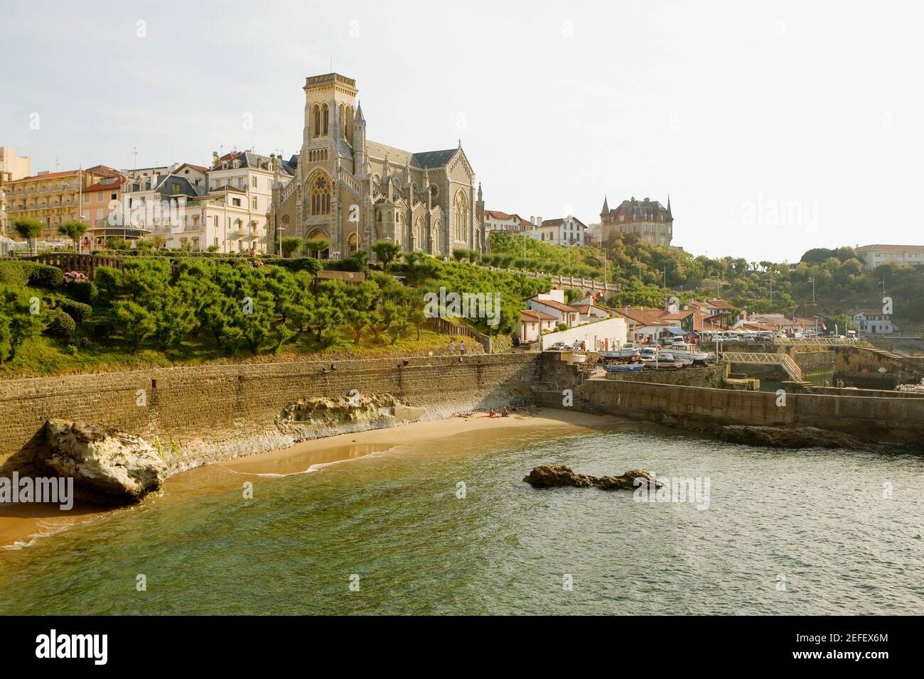 Cathedral in a city, Port des Pecheurs, Eglise Sainte Eugenie, Biarritz, France Stock Photo