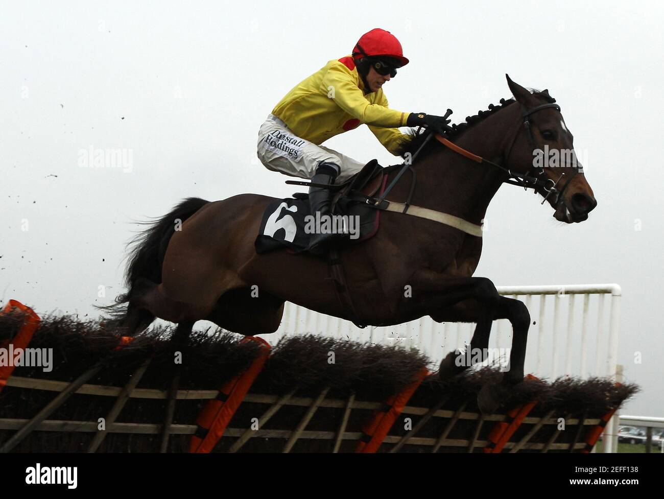 Horse Racing - Plumpton - Plumpton Racecourse - 28/2/11  Beau Lake ridden by Paddy Brennan clears the last flight before going on to win the 15.20 The MCR Print Handicap Hurdle Race  Mandatory Credit: Action Images / Julian Herbert  Livepic Stock Photo