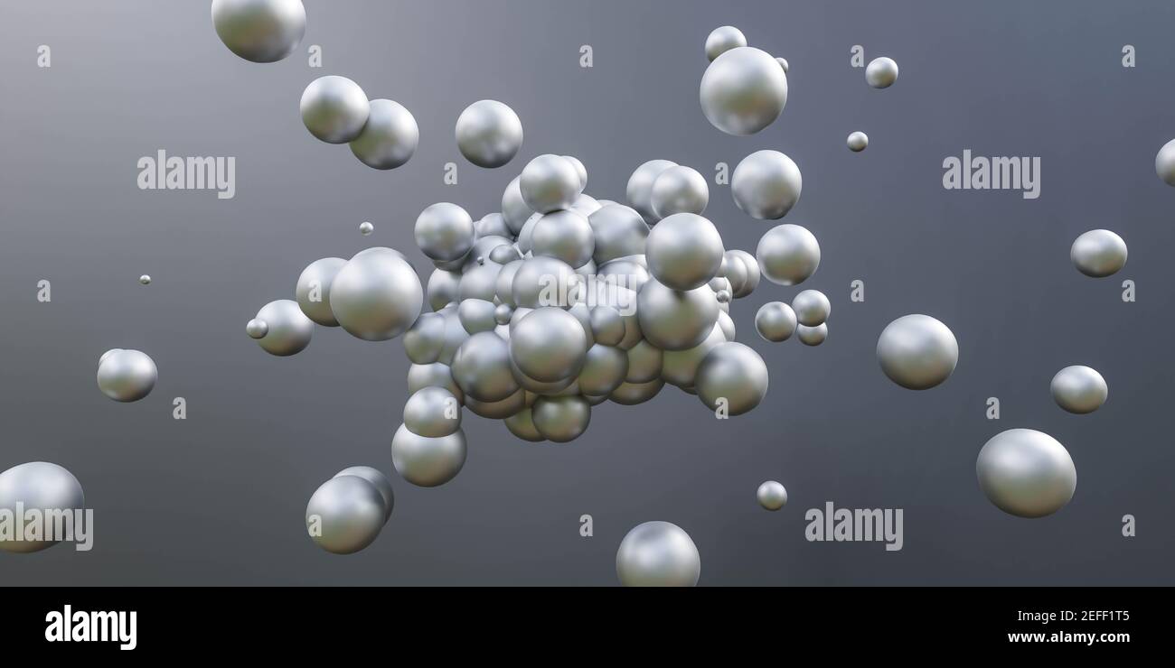 silver balls with silver shining in front of black baclground 3d render ...