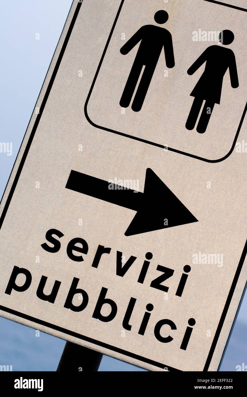 Close up of a public restroom sign, Monterosso al Mare, La Spezia, Liguria, Italy Stock Photo