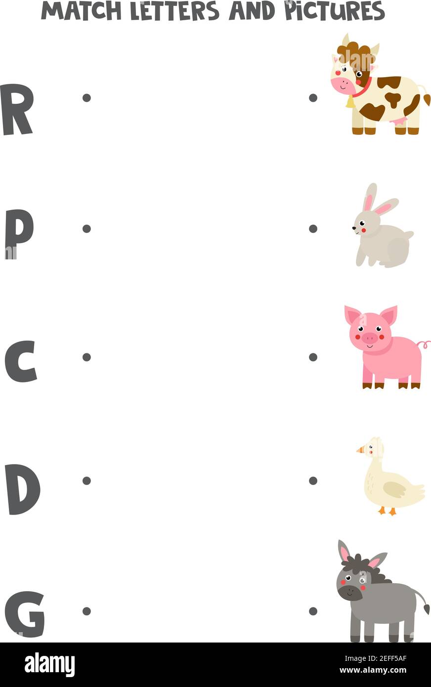 Match beginning letters and farm animals. Educational game for kids ...