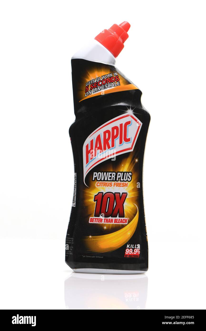 Harpic power plus toilet cleaner shot on white background with reflection  Stock Photo - Alamy