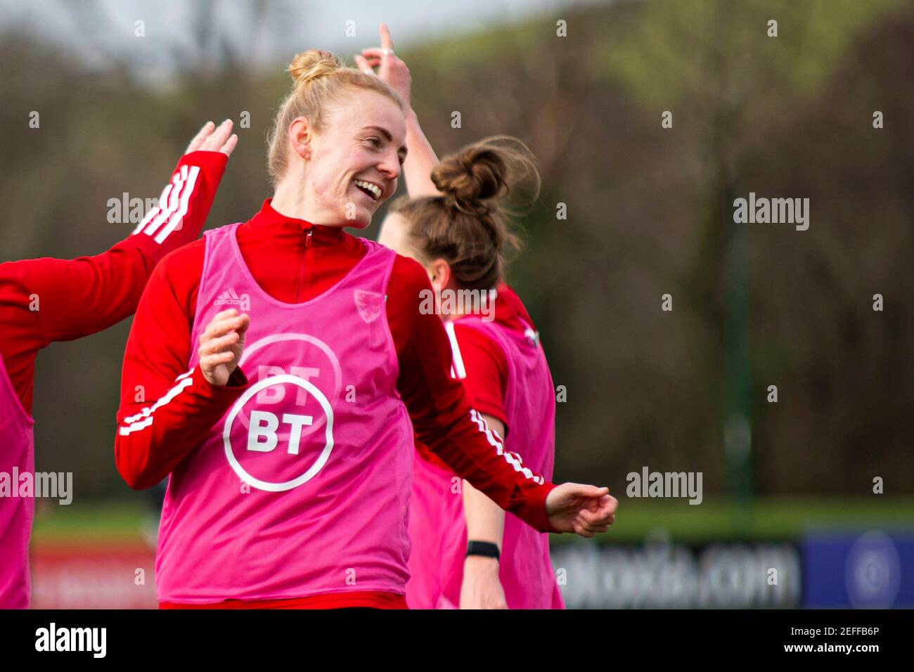 Cardiff, UK. 17th Feb, 2021. Sophie Ingle of Wales enjoying the training session. Wales Women national football team training camp at the Vale Resort, Hensol, near Cardiff on Wednesday 17th February 2021. Editorial use only, pic by Lewis Mitchell/Andrew Orchard sports photography/Alamy Live news Credit: Andrew Orchard sports photography/Alamy Live News Stock Photo