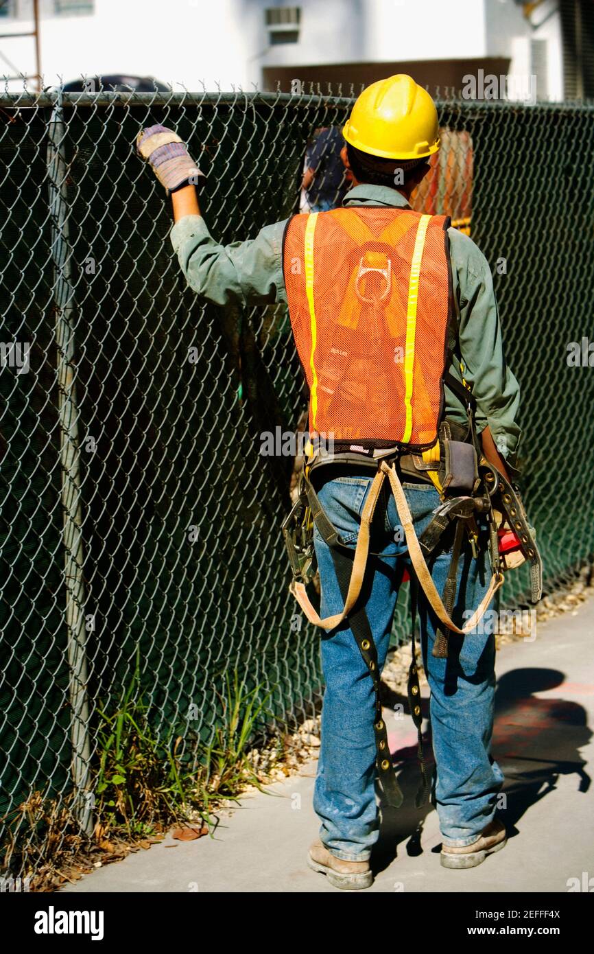 Rear view of a construction worker, Miami, Florida, USA Stock Photo